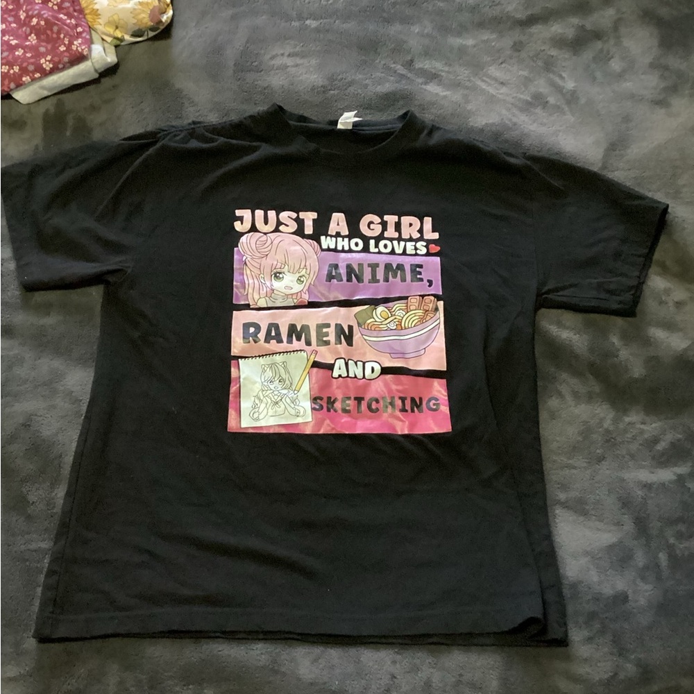 Black Graphic T-Shirt with Anime Design